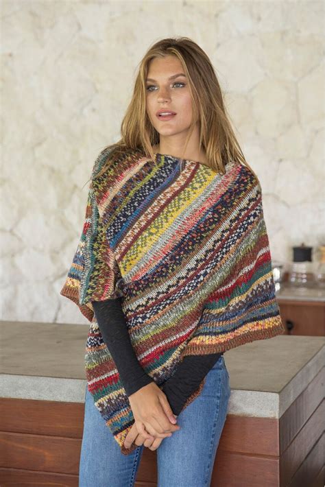 Striped Knit Sweater Poncho Knit Poncho Sweater Knitted Poncho