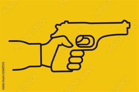 Pistol Hold In Hand Male Minimal Icon Black Linear Gun Pictogram In