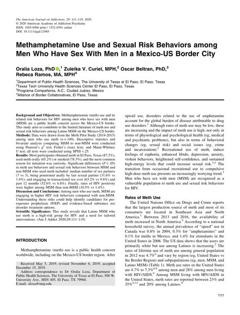Pdf Methamphetamine Use And Sexual Risk Behaviors Among Men Who Have