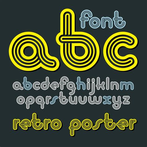 Top 60 Retro Stripe Alphabet Vector Font In 70s Style Clip Art Vector
