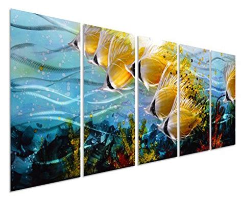 Buy Blue Tropical Large Metal Wall Art School Of Fish Metal Wall