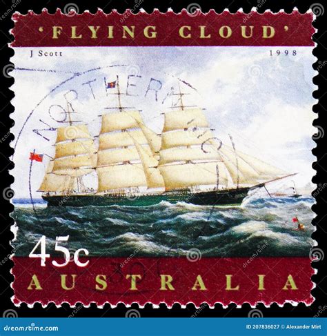 Postage Stamp Printed In Australia Shows Sailing Ship Flying Cloud 1851