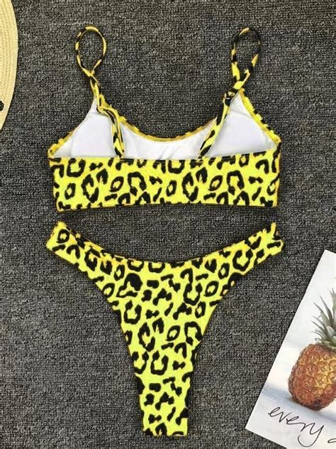 Emmiol Free Shipping 2023 Leopard Print Bikini Set Yellow L In Bikini