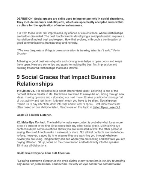 9 Social Graces That Impact Business Relationships Pdf Etiquette