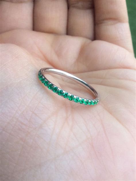 Genuine 18ct white gold wedding ring 18k d shape 2mm lightweight premium band. 18K Pave Emerald Half Eternity Band 2mm White Gold by ...