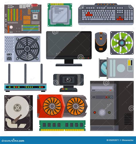 Set Of Various Electronics Devices Computer Parts Vector Stock Vector