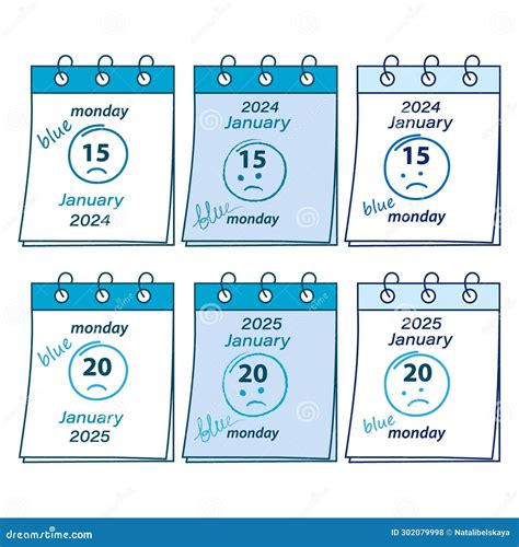 Calendar Sheets With Blue Monday Date In January 2024 2025 With Hand