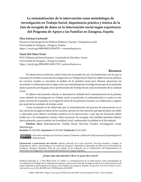 Pdf La Sistematización De La Intervención Como Metodología De Investigación En Trabajo Social