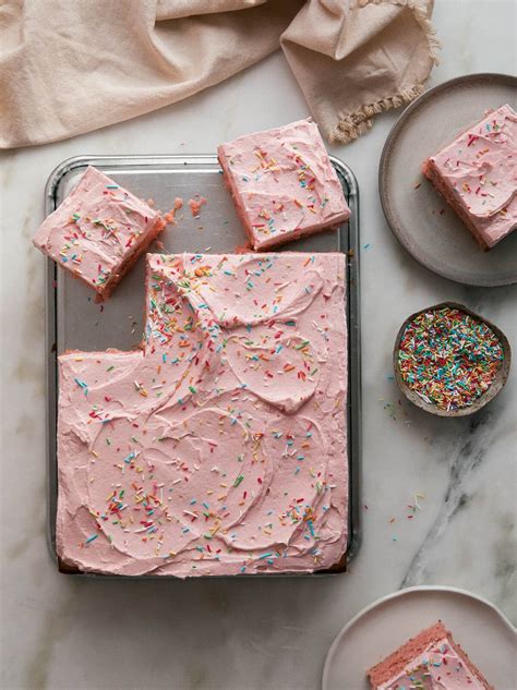 I mean, all you have to do is pour the whole batter into one . Strawberry Sheet Cake with Rhubarb Meringue Frosting - A ...