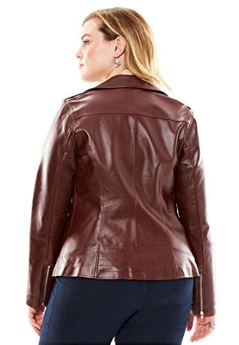 Roamans Womens Plus Size Leather Motorcycle Jacket Black22 W Women Fashion