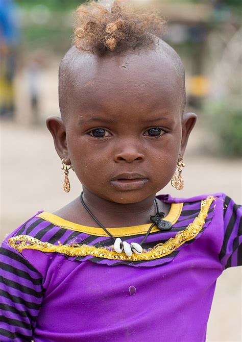 Benin West Africa Savalou Fulani Peul Tribe Little Girl With A Funny