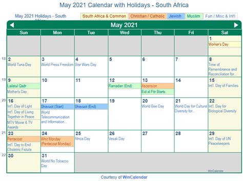 Print Friendly May 2021 South Africa Calendar For Printing