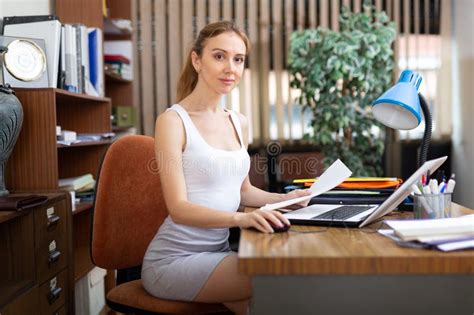 Female Secretary Doing Paperwork In Office Stock Image Image Of