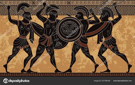 Ancient Greece Warrior Black Figure Pottery Ancient Greek Scene Banner