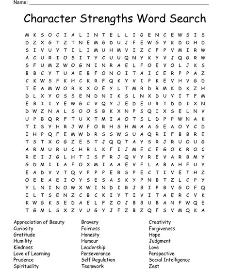 Character Strengths Word Search Wordmint