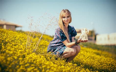 Blonde Girl Field Yellow Flowers Mood 6976131