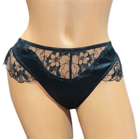 Victorias Secret Very Sexy Satin Sheer Lace Thong String Panty Black Medium Picclick