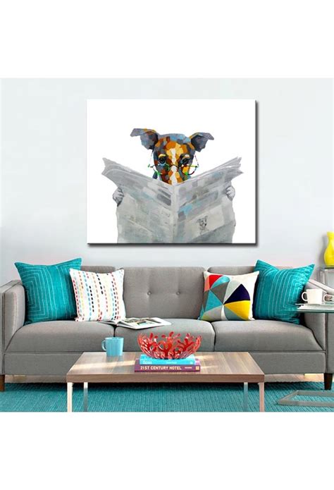 Reading Dog Hand Painted Modern Home Decor Wall Art Oil