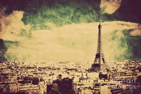 View On The Eiffel Tower And Paris France Retro Vintage