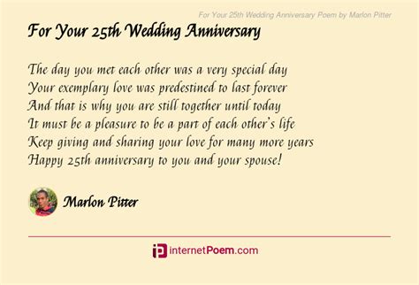 For Your 25th Wedding Anniversary Poem By Marlon Pitter