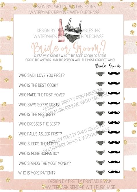 Bridal Shower Game Printable How Well Do You Know The Bride And Groom