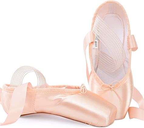 soudittur chausson de danse classique pointe chaussures de ballet satin rose avec Élastique