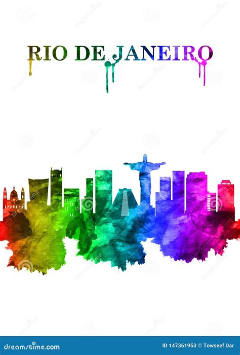 Rio De Janeiro Brazil Skyline Portrait Rainbow Editorial Stock Photo