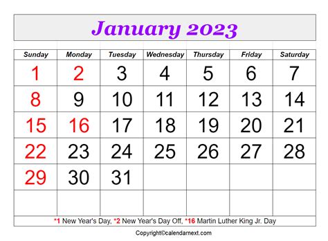 January 2023 Calendar Printable Pdf With Holidays Free Templates