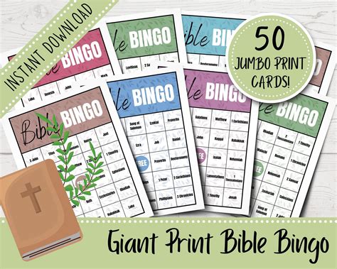 Books Of The Bible Bingo Cards 50 Count Giant Print Etsy