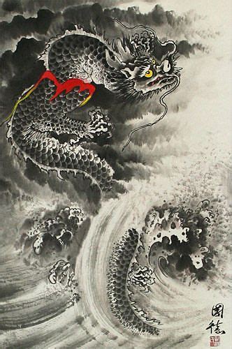 Sea Wave Dragon Chinese Wall Scroll Sea Waves Sea Art Dragon