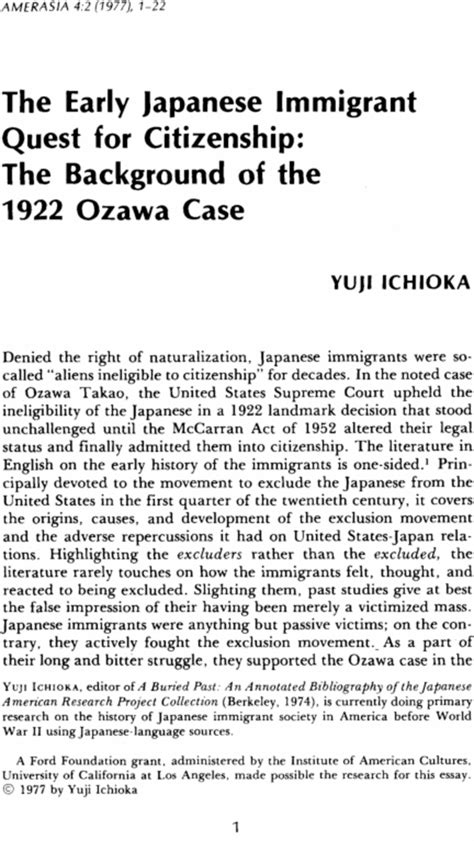 The Early Japanese Immigrant Quest For Citizenship The Background Of The 1922 Ozawa Case