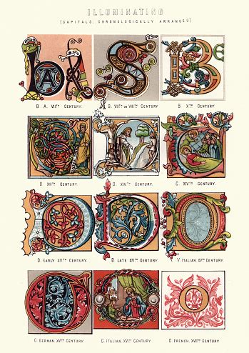 Examples Of Medieval Illuminated Capital Letters Stock Illustration