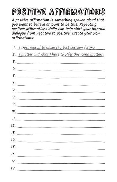 Printable Positive Affirmations Worksheet Pdf