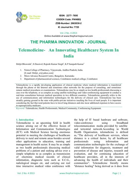pdf telemedicine an innovating healthcare system in india
