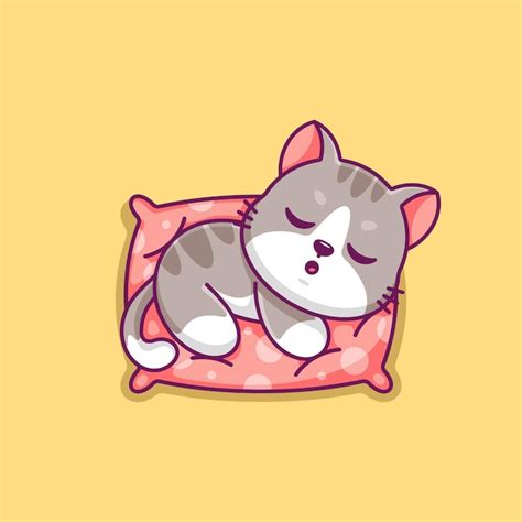 Premium Vector Cute Cat Sleeping On Pillow Cartoon