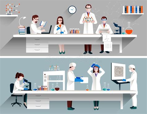Scientists In Lab Concept Stock Vector Illustration Of Flat