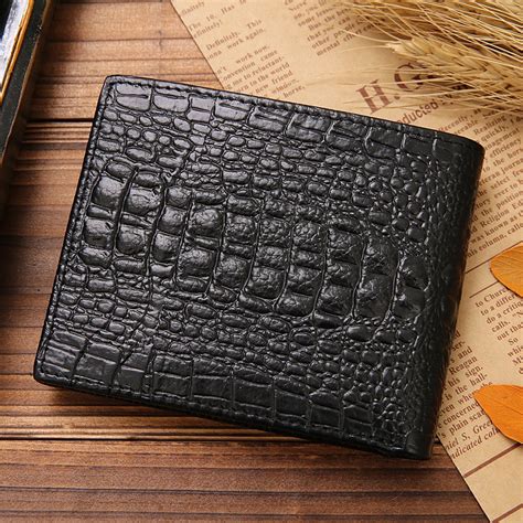 Unique Crocodile Skin Small Bifold Mens Genuine Leather Wallets