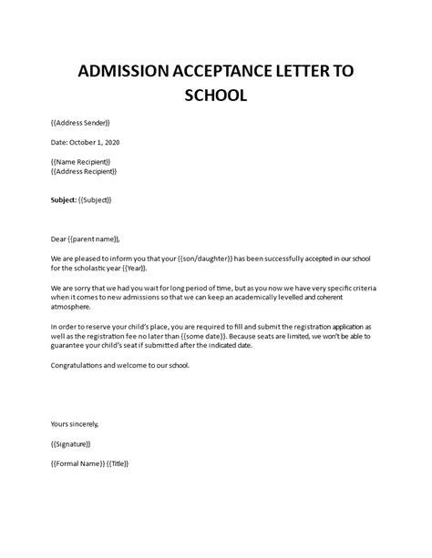School Acceptance Letter Format Sample Templates