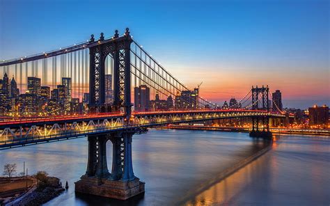 1080p Free Download Manhattan Bridge Evening Bridge Usa New York