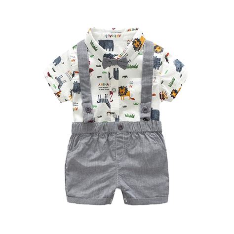 2piece Infant Baby Boys Gentleman Outfit Set Bow Tie Cartoon Romper