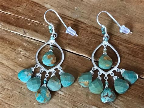 Faceted Turquoise Sterling Silver Chandelier Earrings Wire