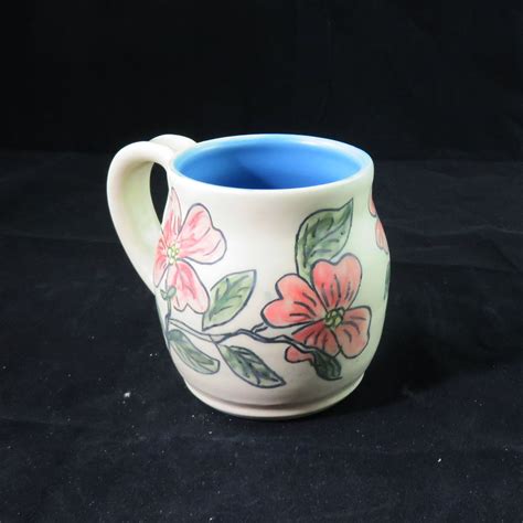 Pink Floral Ceramic Pottery Coffee Mug Flower Coffee Mug Etsy Pottery Mugs Pottery Coffee
