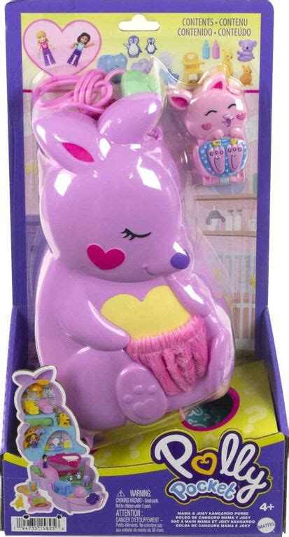 Polly Pocket Mini Toys Mama And Joey Kangaroo Purse Playset With 2