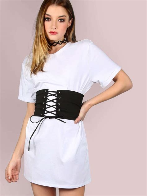 Belted Corset Shirt Dress White Emmacloth Women Fast Fashion Online