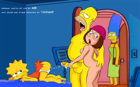 The Big ImageBoard TBIB Crossover Family Guy Homer Simpson Lisa Simpson Marge Simpson Mb Meg