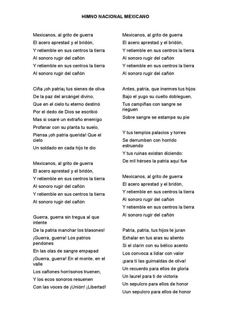 Himno Nacional Mexicano Letra Himno Nacional Mexicano Un Canto A La