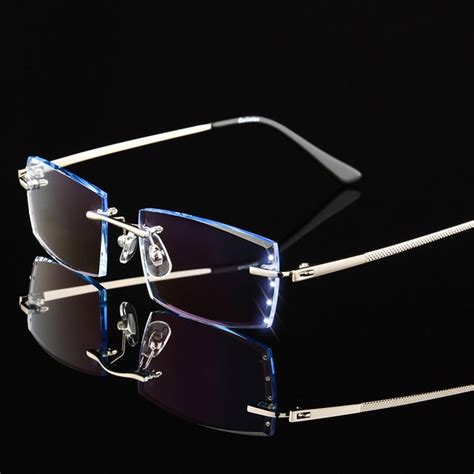 Fashion Glasses Men Titanium Rimless Eyeglasses Frame Diamond Decorations Optical Frame With