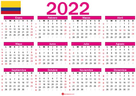 Calendario De 2022 Colombia 2022 Spain