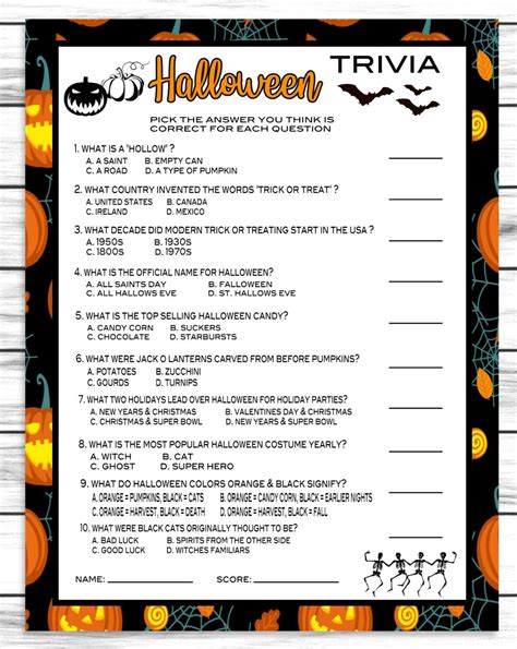 Halloween Trivia Quiz Costume Party Game Printable Or Virtual Kids Cl