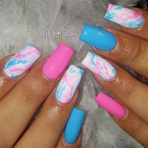 Coffin Pink And Blue Ombre Nails Dream To Meet